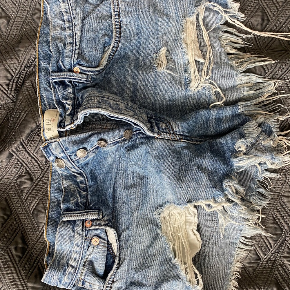 Free People Light Blue Distressed Denim Jean Shorts